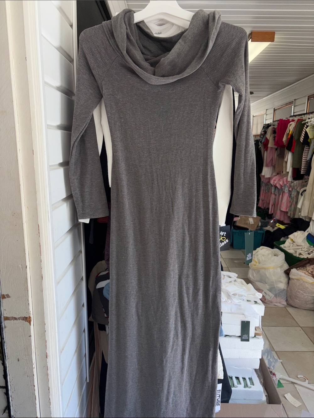 5/$10 Cowl Neck Long Sleeve Gray Maxi Dress